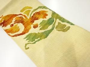 リサイクル　手織り真綿紬草花模様織出し名古屋帯